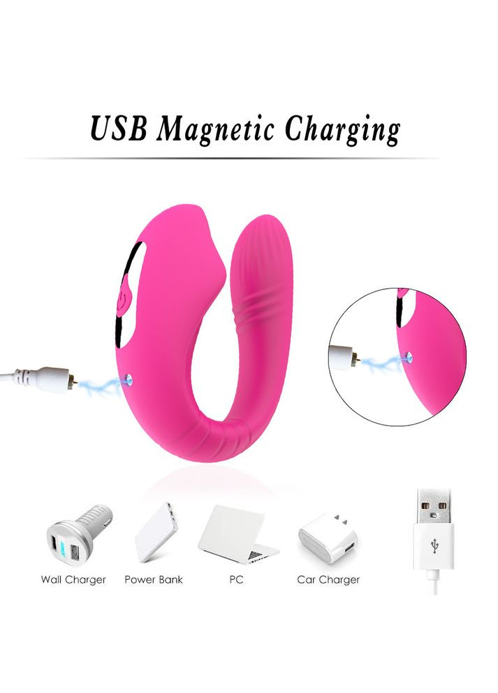 Вакуумний вібратор-стимулятор рожевого кольору з пультом для подвійної стимуляції No Brand (315725439)