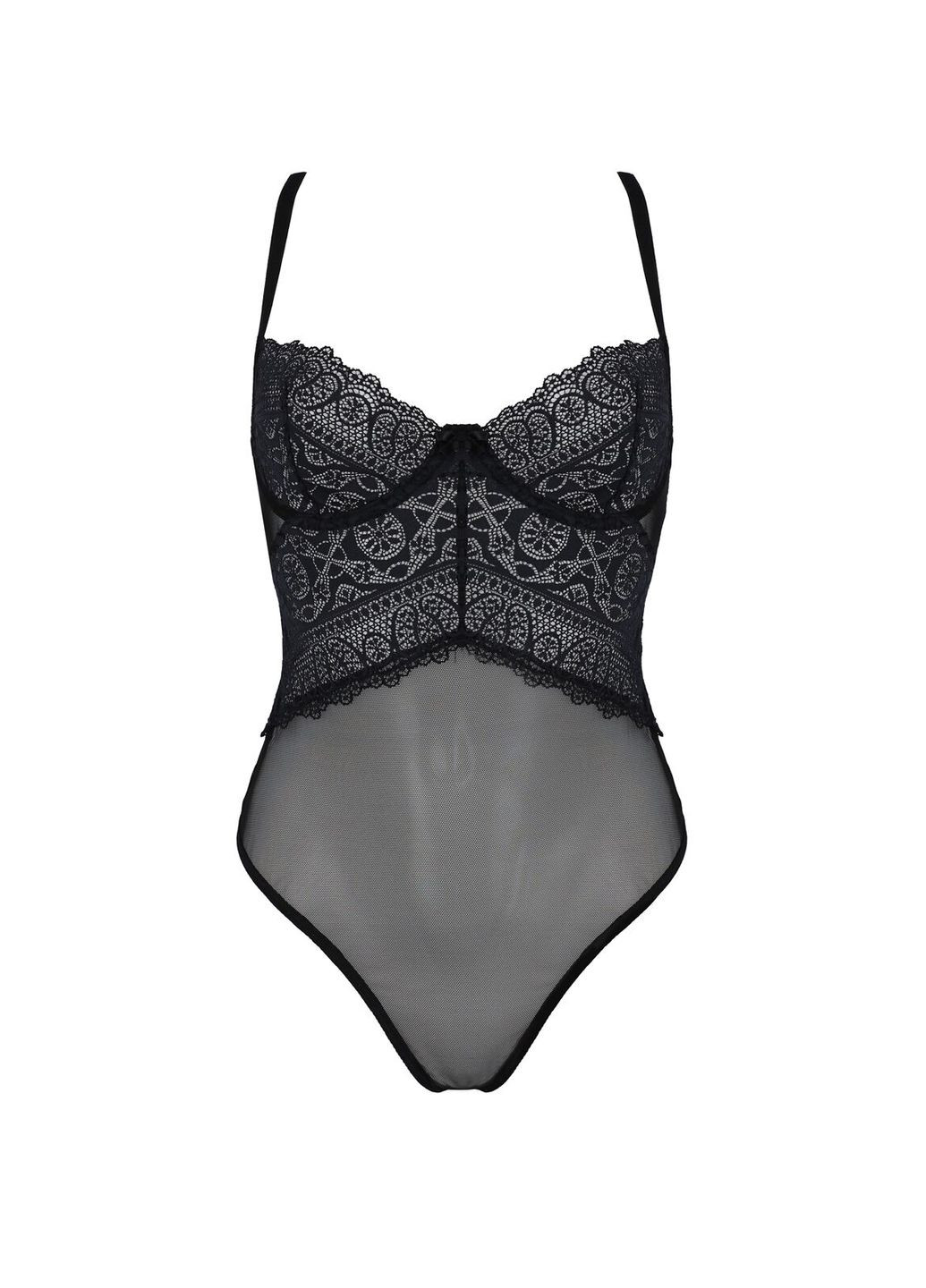 Боді KERRIA BODY black, XXL/XXXL, з високими вирізами та верхом балконет Passion (369951628)