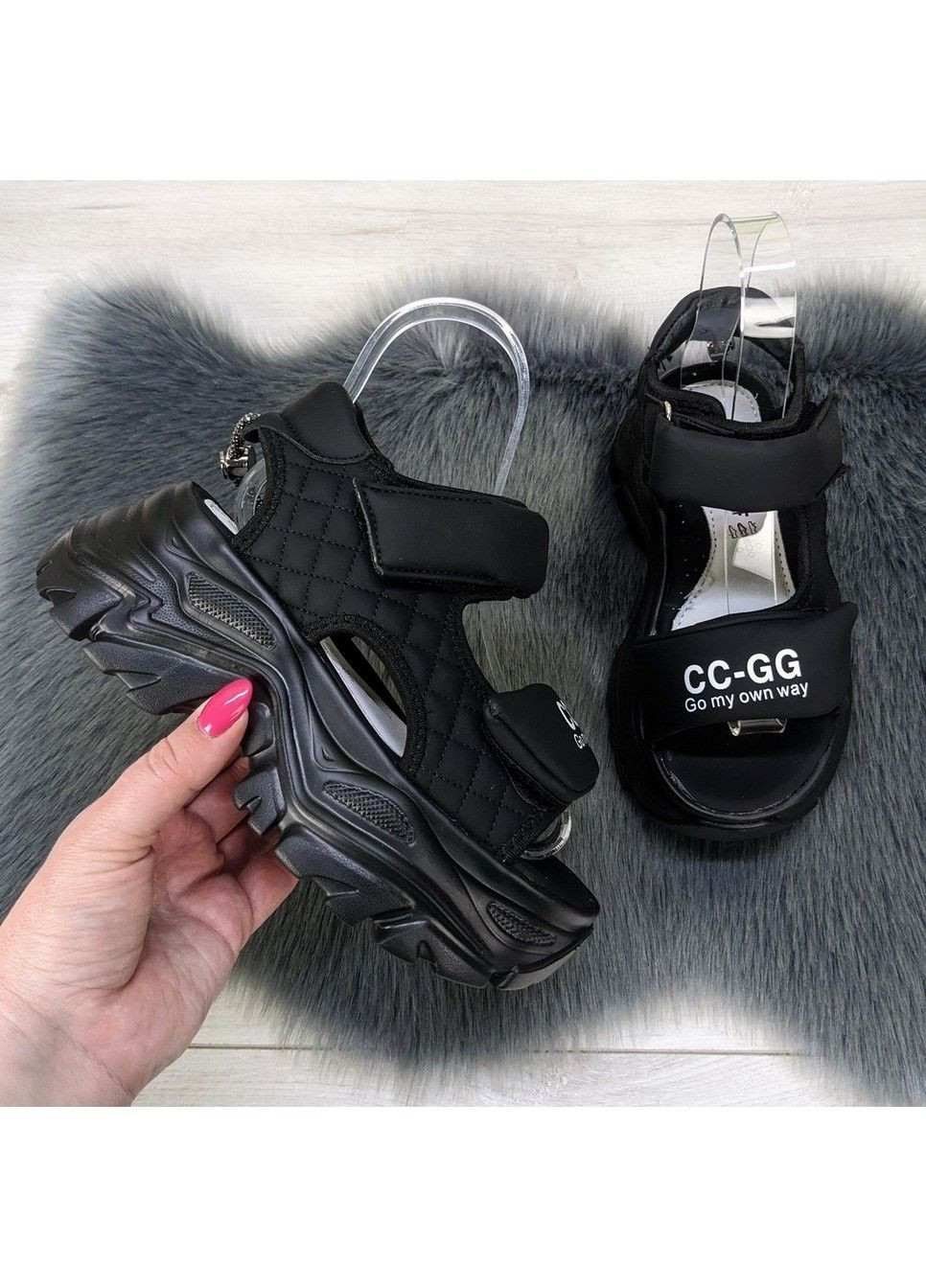 Черные босоножки подростковые для девочки на платформе Jong Golf