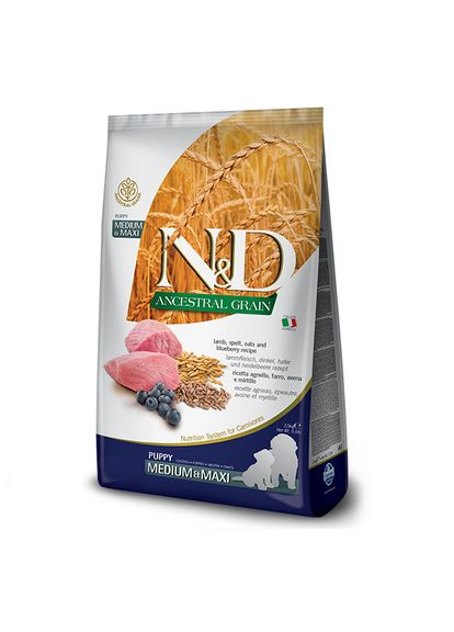 Фарміна сухий корм для собак N&D LOW GRAIN LAMB & BLUEBERRY PUPPY MEDIUM/MAXI з ягнятком та чорницею, 2.5 кг Farmina (334058410)