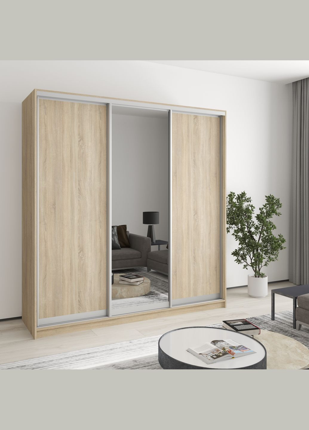 Шафа-купе тридверна Стандарт AL 2ДСП/Дзеркало 200x45x210 см (MBS-2916) MebelStar (346289372)