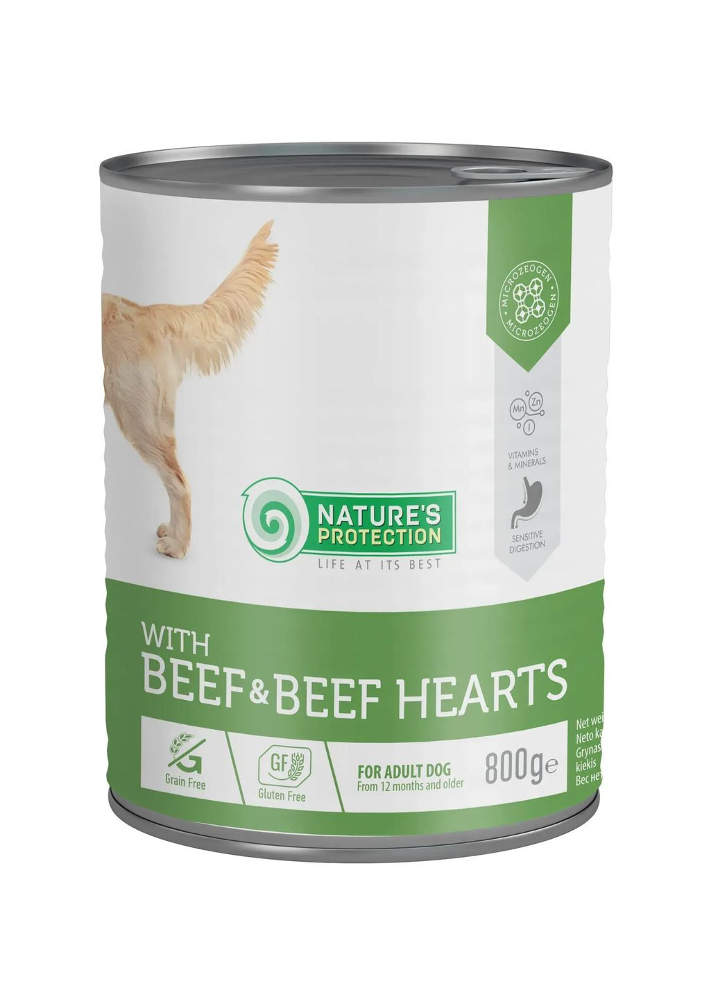 Вологий корм для дорослих собак з яловичиною і яловичим серцем with Beef & Beef Hearts 800 г Nature's Protection (331861372)