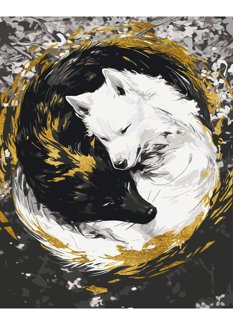 Картина за номерами Тварини. Пара вовків з фарбами металік (інь янь) 40*50 см Оригамі LW 3458 Origami (351587438)