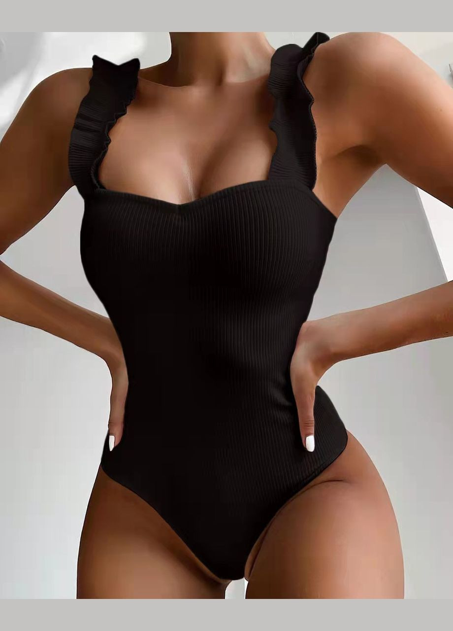 Черный летний женский сплошной купальник. No Brand