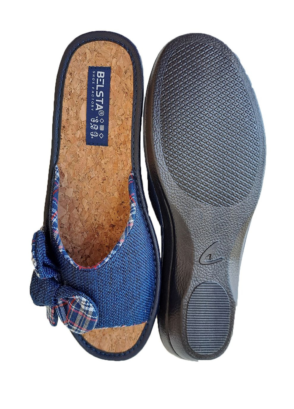 Синие тапочки женские открытые на пробке Белста