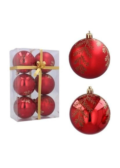 Набор пластиковых красных новогодних шаров 6 шт. D-8 см. 43195 Flora (360639379)