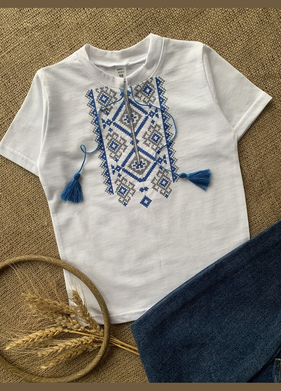 Футболка вышиванка детская для мальчика белая традиционная No Brand (341327921)