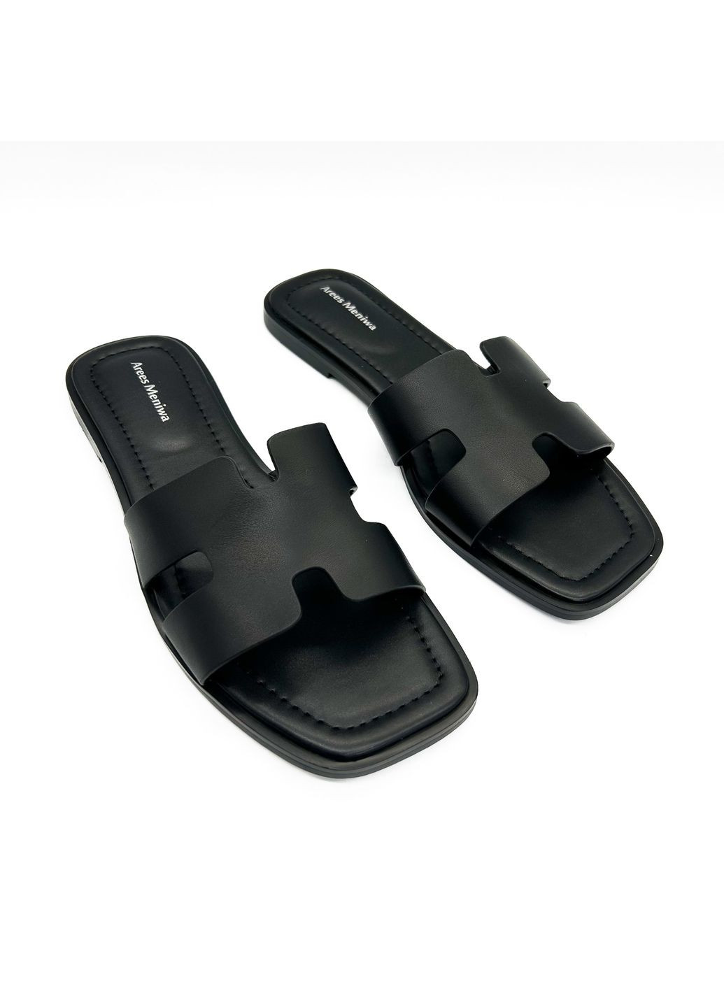 Черные шлепанцы (р) кожа 0-1-1-am-10701 Arees Meniwa