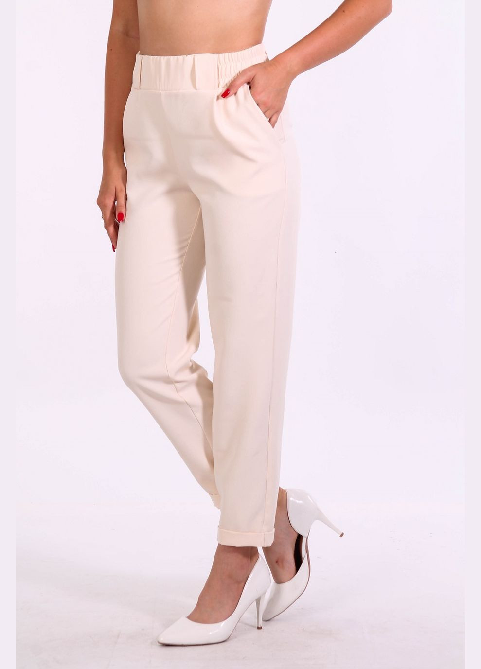 Штани завужені жіночі 5355 креп світло бежеві Актуаль (302086235)