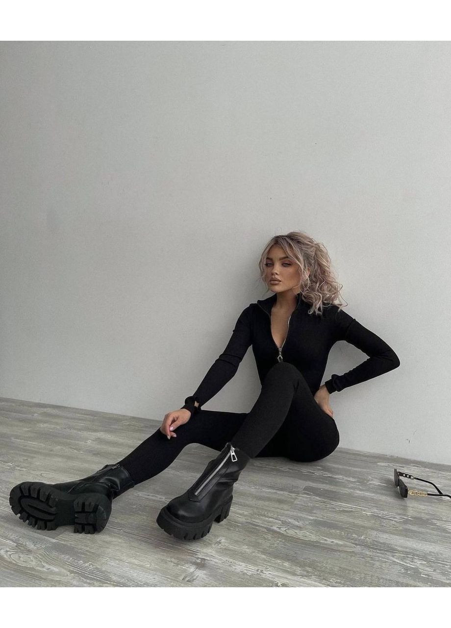 Женский комбинезон No Brand комбинезон-брюки однотонный чёрный спортивный, повседневный, вечерний, домашний, кэжуал дайвинг, флис