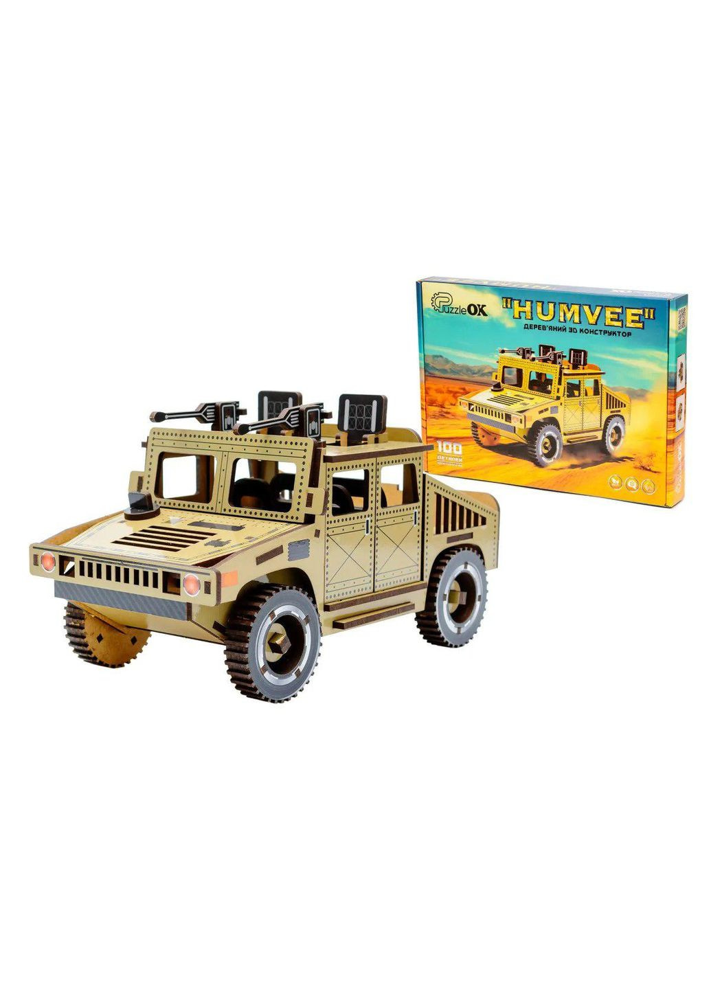 Дерев'яний 3D конструктор "Humvee" 100 деталей 00927 PuzzleOK (330018126)