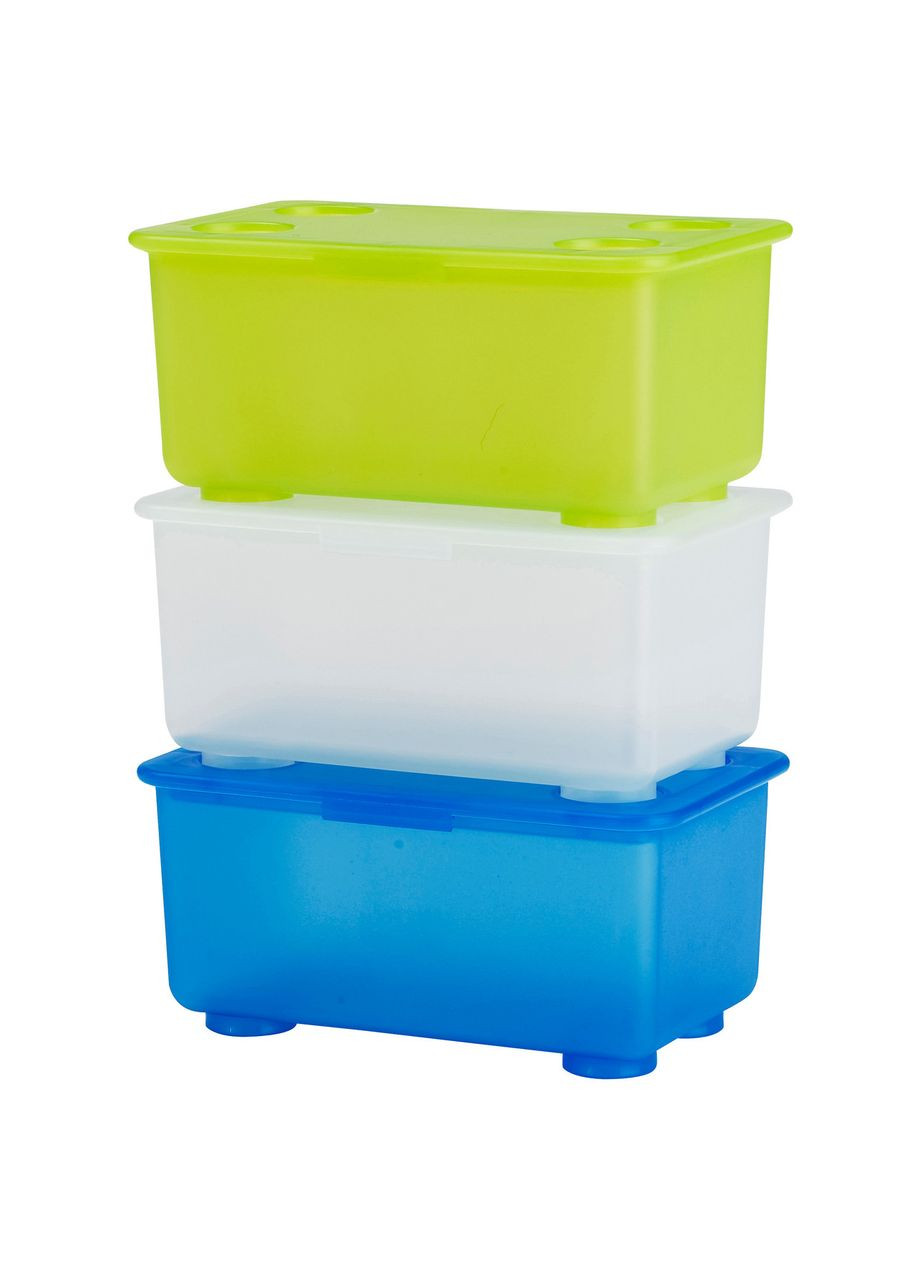 Коробка с крышкой белый/светлозеленый/синий 3шт 1710 см IKEA (276070258)