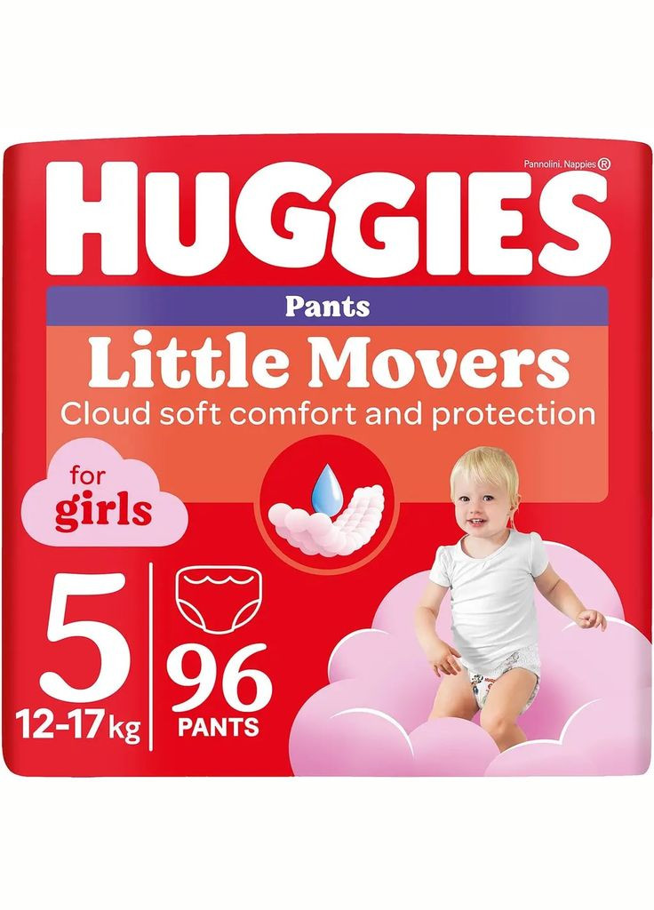 Підгузки-трусики для дівчаток Little Movers Pants 5 (12-17 кг) 96 шт. Huggies (341248406)