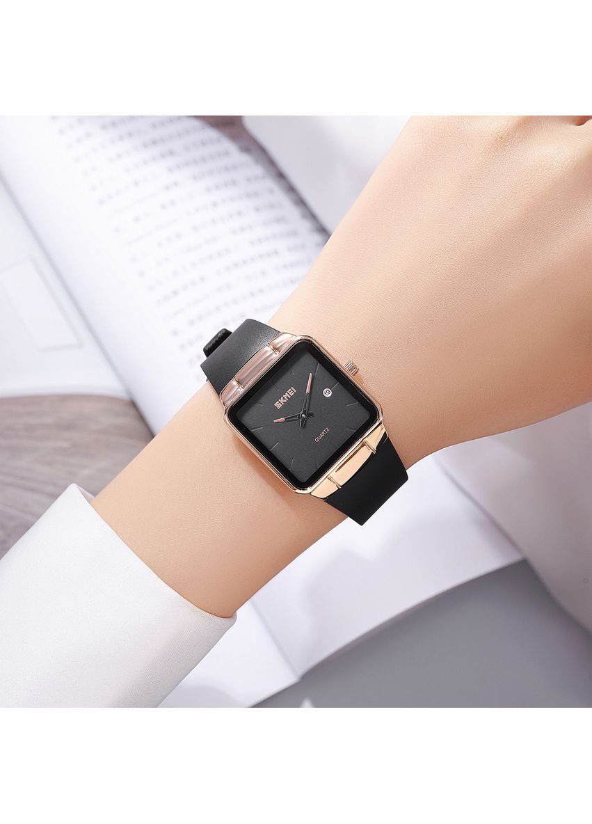 Годинники 2173RGBK жіночі кварцові спортивні в рожевому золоті з чорним ремінцем стрілочні ProDobro (367264594)