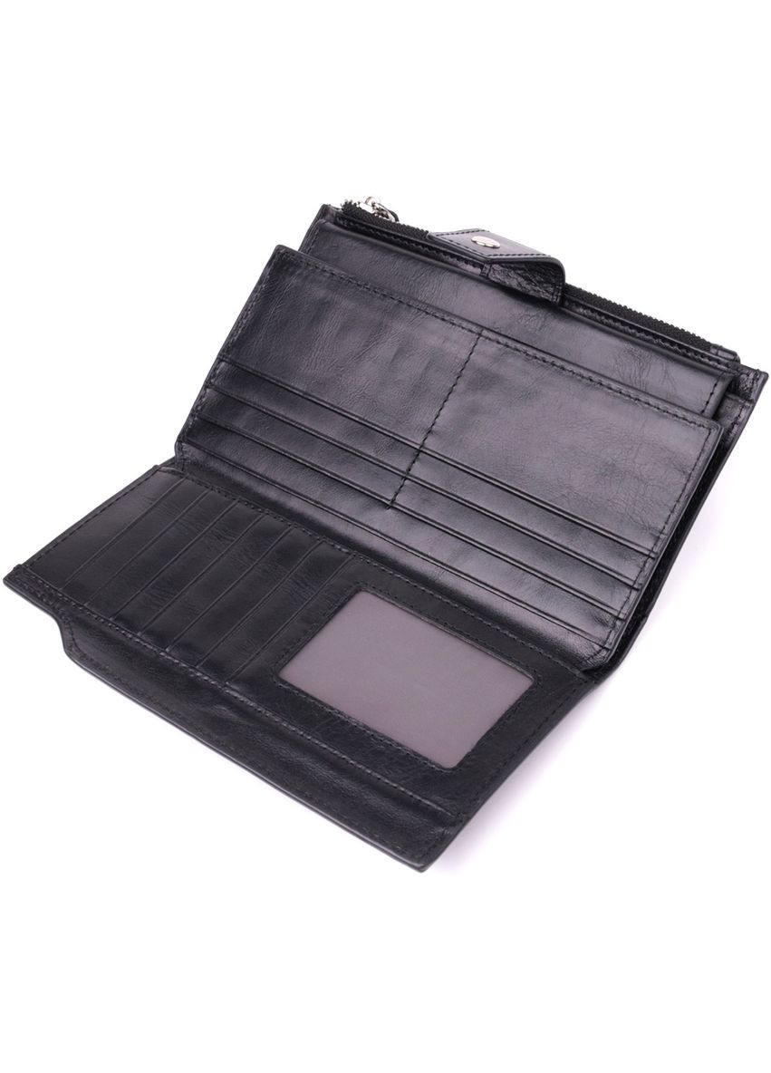 Вертикальний стильний гаманець із гладкої натуральної шкіри 22885 Чорний Vintage (319874630)