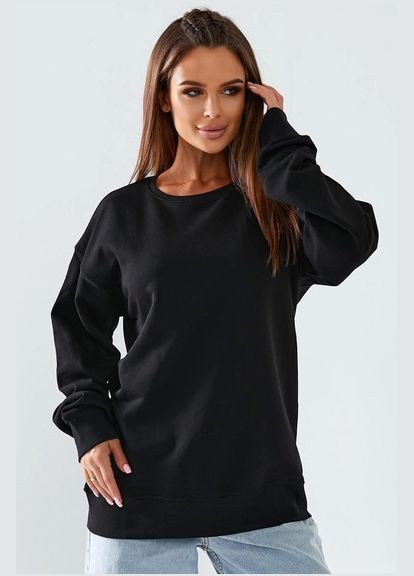Світшот жіночий з ткани трикотаж петля чорного кольору Let's Shop - Вільний крій однотонний чорний спортивний бавовна - (278274339)