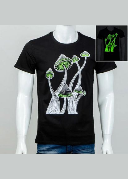 Чорна футболка чоловіча гриби принт світиться в темряві 2xl чорний з коротким рукавом FERO