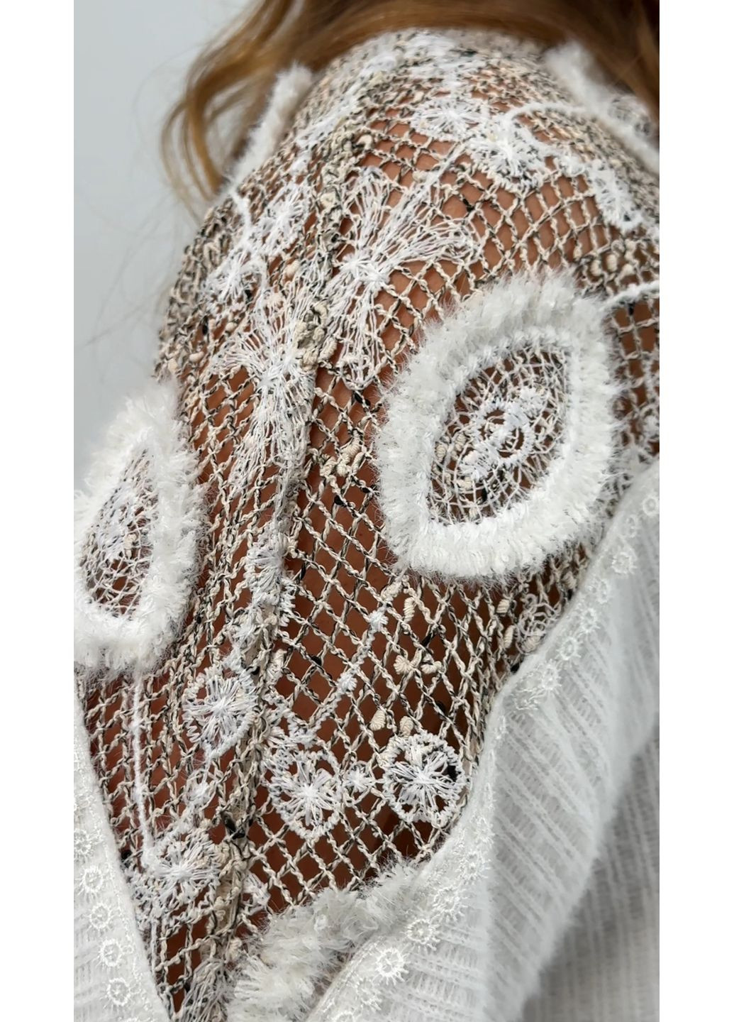 Молочная эксклюзивная трикотажная кофта с пушистым декором - ua56 / eu50 Iren Klairie