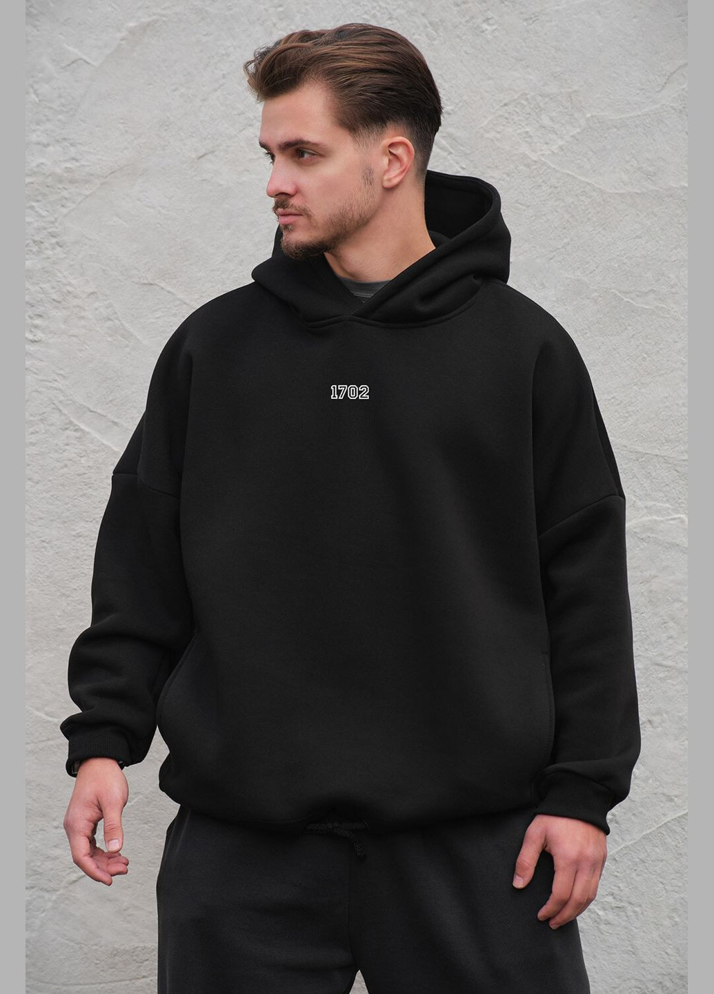 Чоловіче оверсайз худі на флісі чорного кольору Without (305574851)