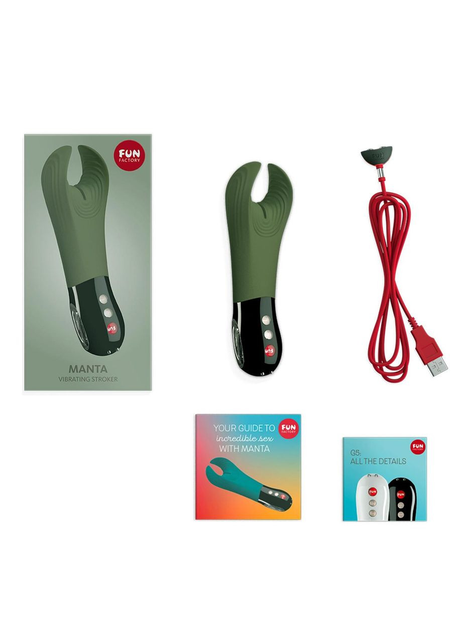 Вибратор для пениса Fun Factory MANTA moss green/black, подходит для парных игр No Brand (366877355)