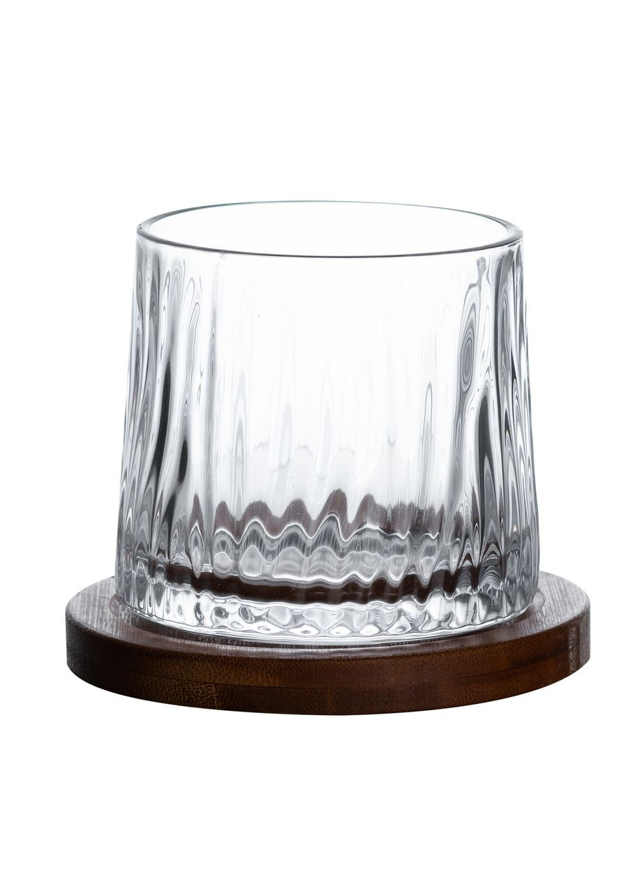 Склянка-дзига для віскі 300 мл з бамбуковою підставкою прозорий Yiwu (337713126)
