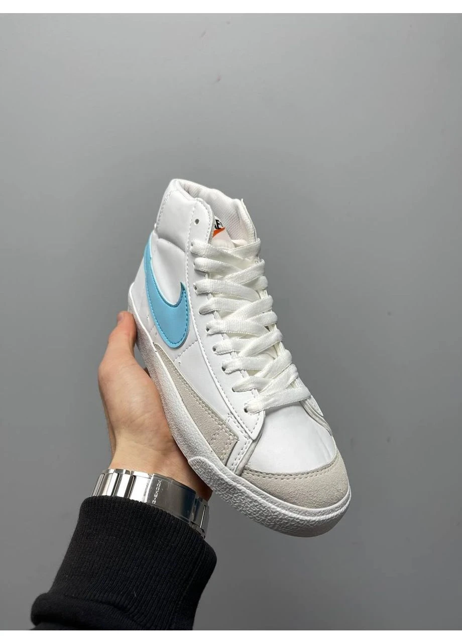 Белые демисезонные кроссовки мужские nike blazer mid white blue logo найк блейзер No Brand