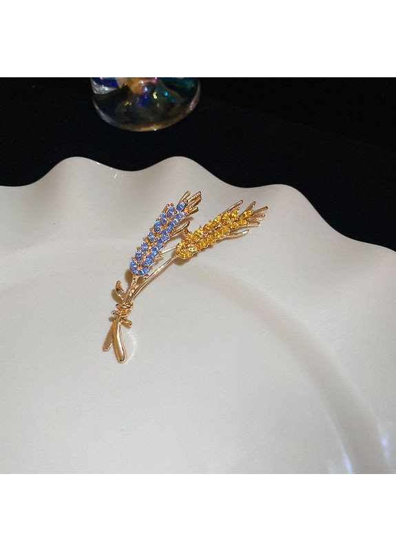 Брошь стильная Колоски Пшеницы, сине-желтая China (366874612)