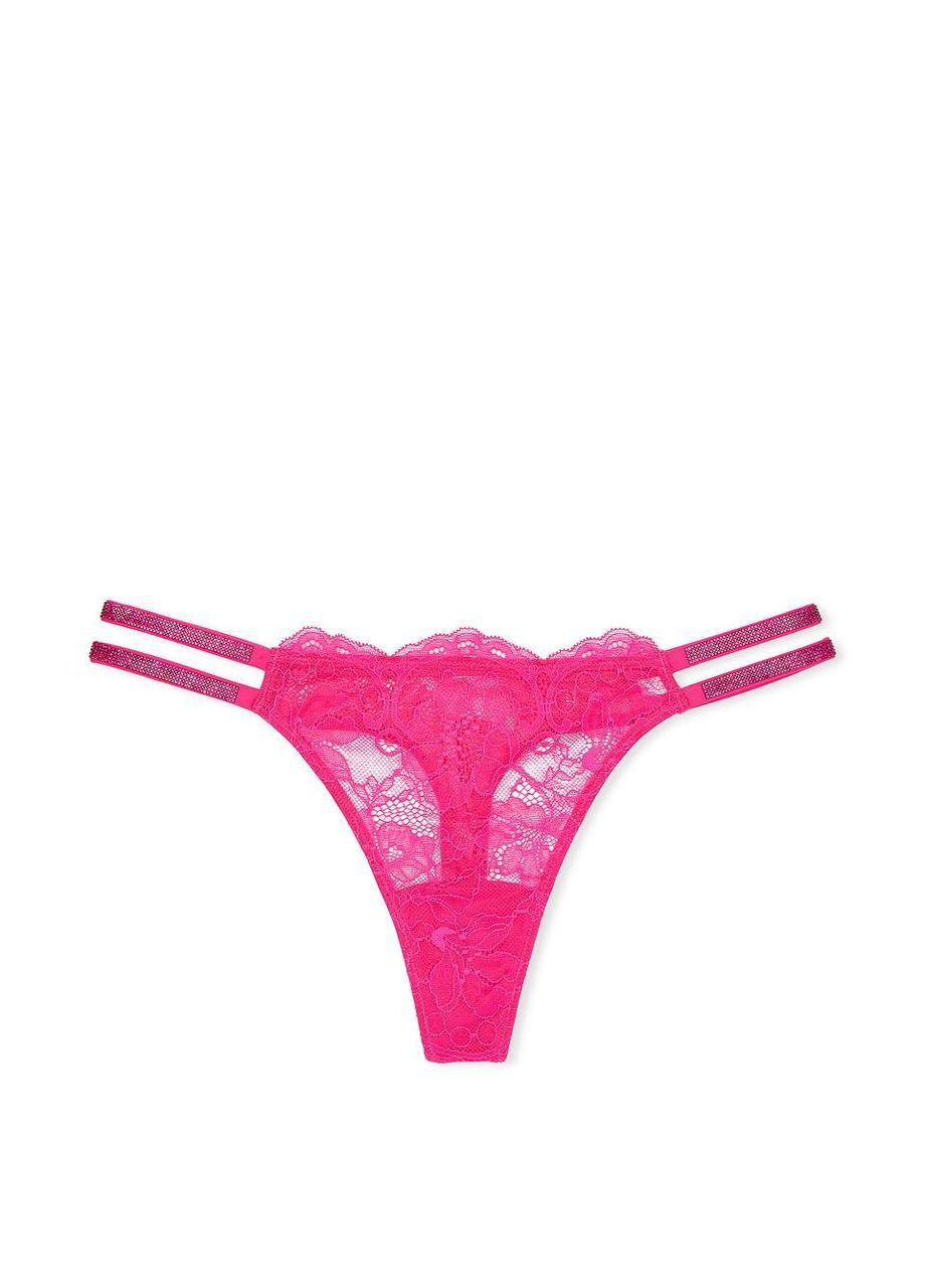 Жіночі трусики Double Lace Thong Shine Strap XS рожеві Victoria's Secret (290147835)