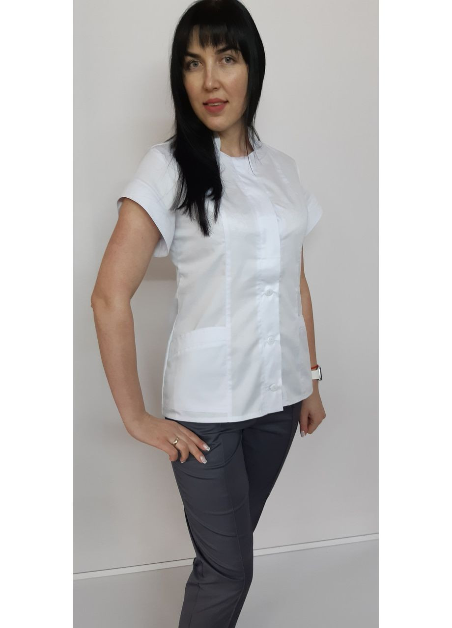 Жіночий медичний костюм Стефанія котон короткий рукав 56, Білий асфальтові штани No Brand (361359949)