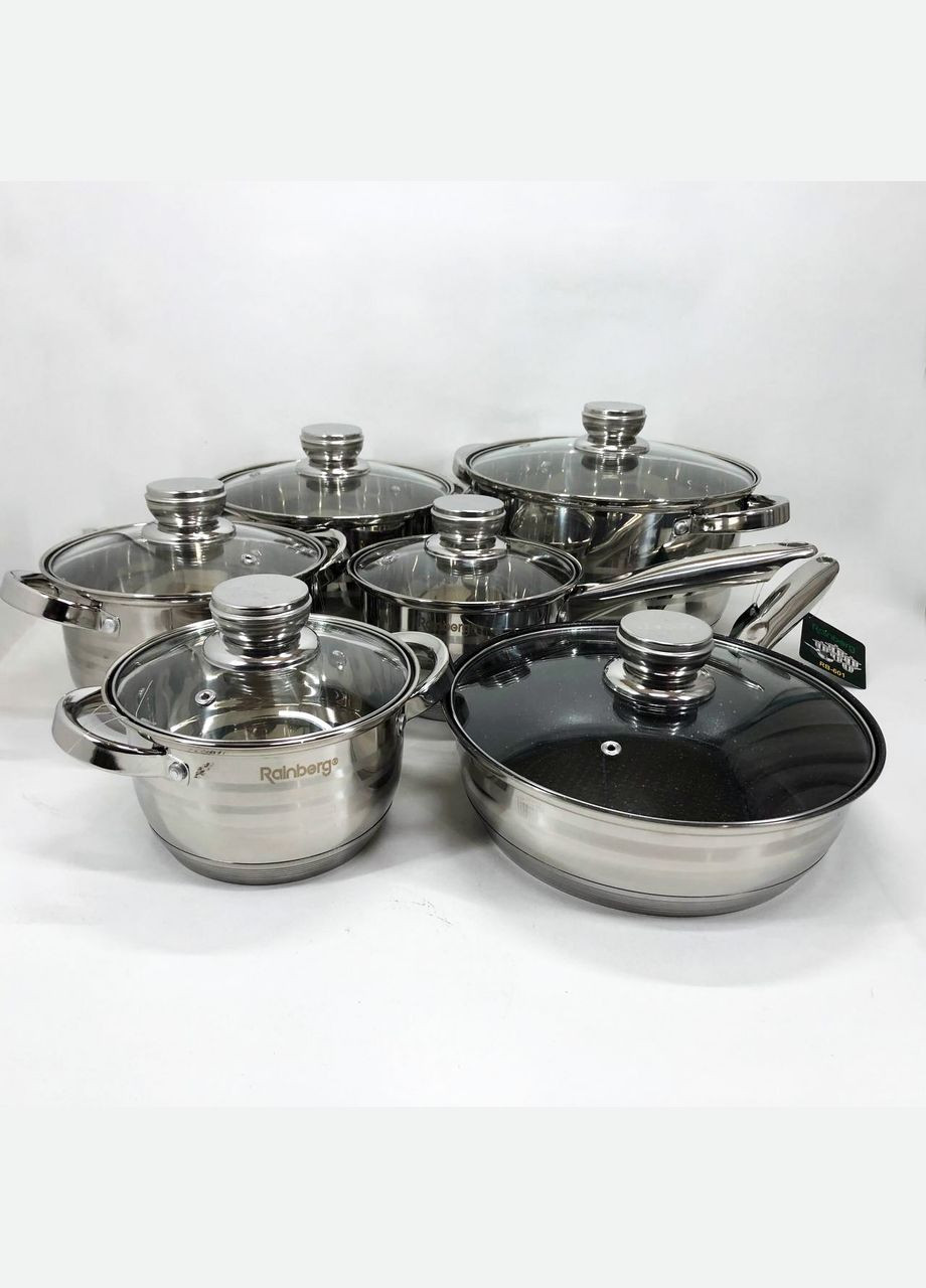 Набір посуду RB-601 (12 предметів) з нержавіючої сталі, каструлі з нержавіючої сталі Rainberg (364664932)