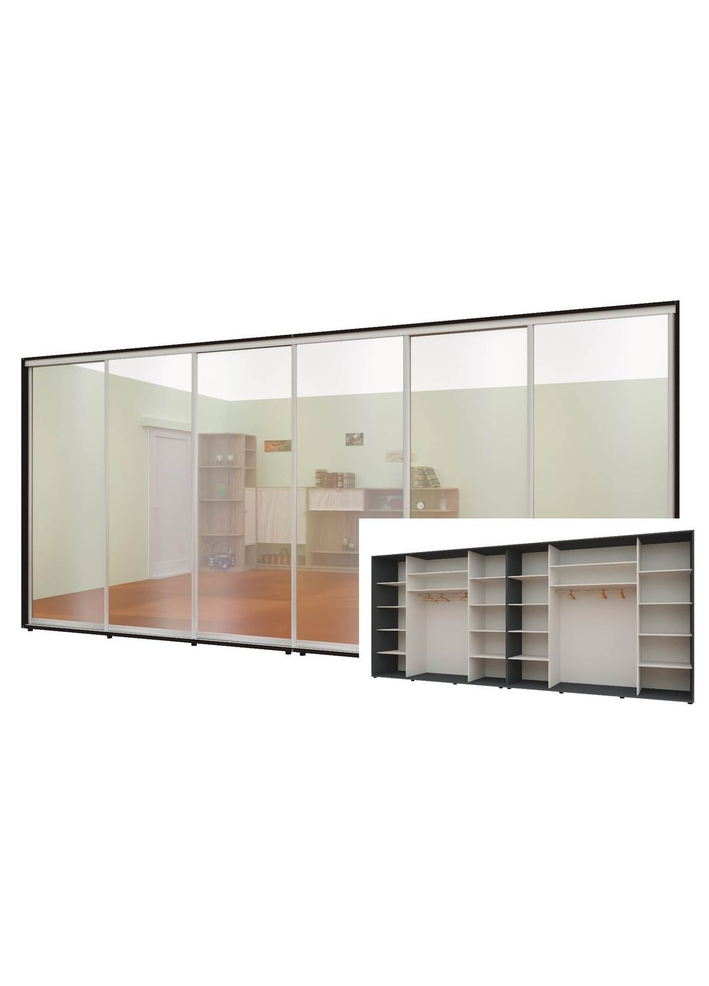 Шафа-купе шестидверна 540*60*220 см Венге 6 дверей Дзеркало Максі Комфорт Меблі (360476613)