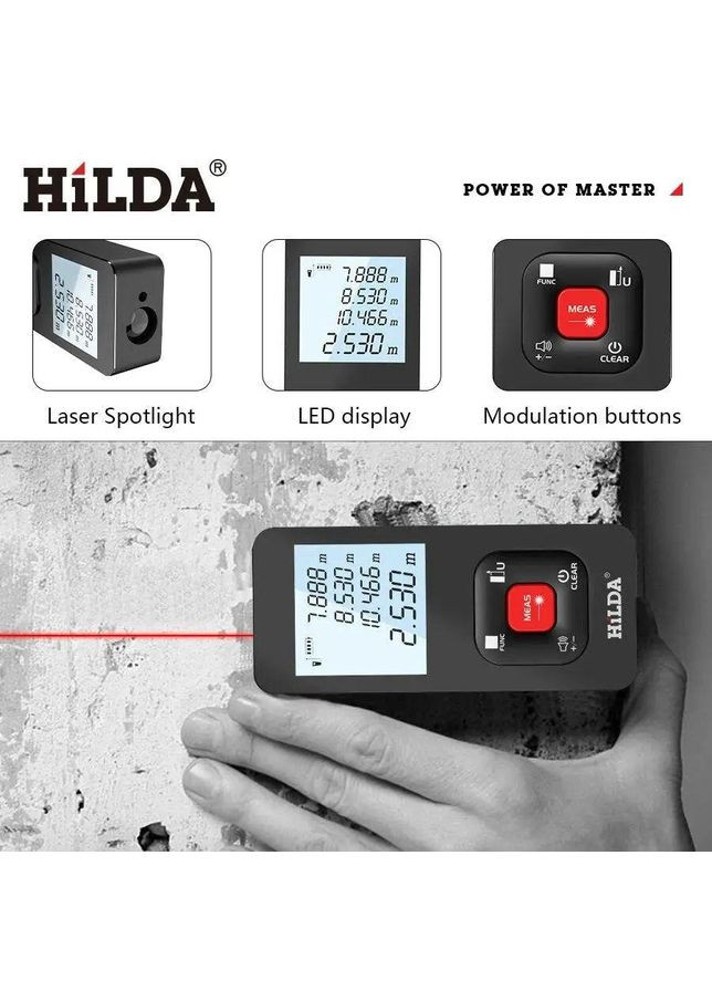 Лазерний далекомір LDM E50 CJ390 50 м, лазерна рулетка на акумуляторі Hilda (354224317)