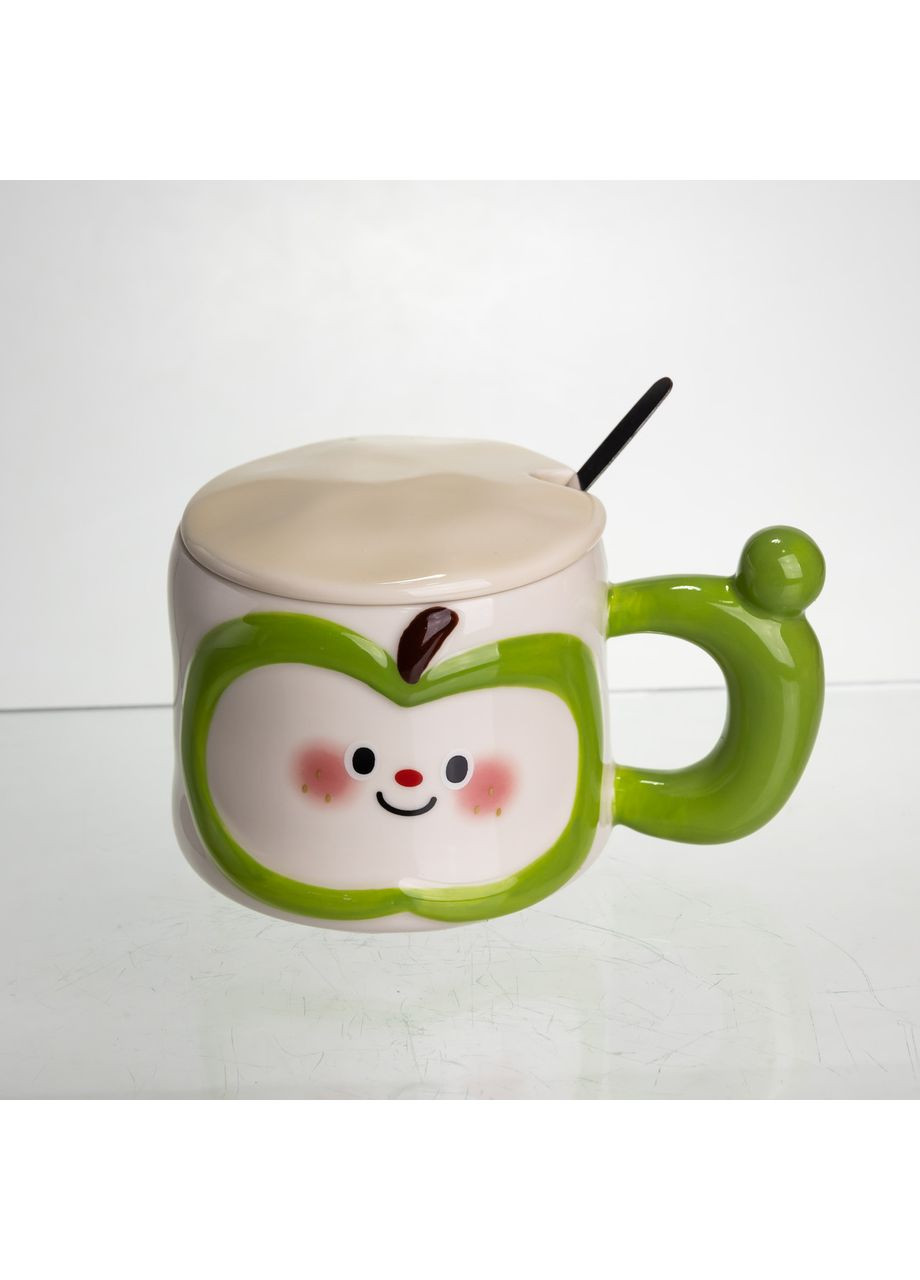 Чашка фарфоровая 400 (мл) с крышкой и ложкой, оригинальная кружка на подарок чашка для детей Зеленый FM-25A (A-047570) Yiwu (369724027)