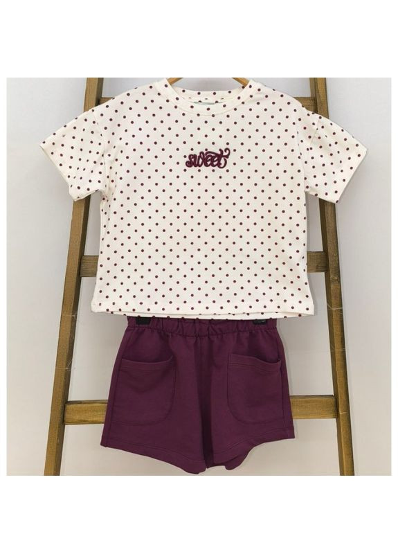 Світло-рожевий літній дитячий костюм з шортами і футболкою. солодка., розмір одягу 128, колір вишня Badger