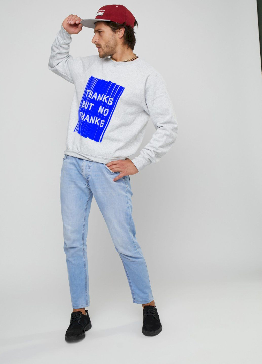 Сірий світшот чоловічий сірий "thanks, but no thanks" YAPPI малюнок (303773019)