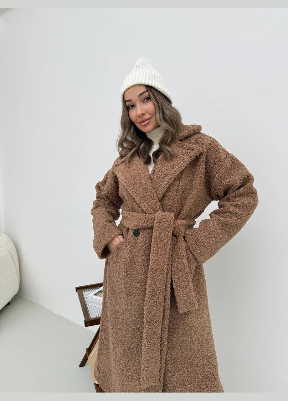 Кофейное демисезонное Женское теплое пальто из меха Тедди Fashion