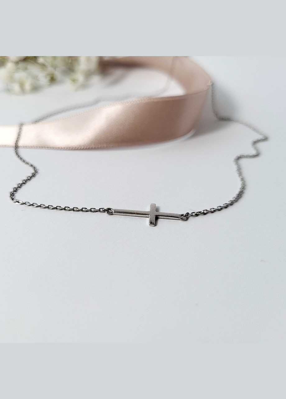 Серебряная цепочка колье чокер без камней Крест 40 см серебро 925 пробы Родированное 86083 1.72г No Brand (306854626)