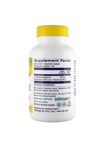 L-теанин L-Theanine 100 мг, 180 капсул Healthy Origins (361118023)