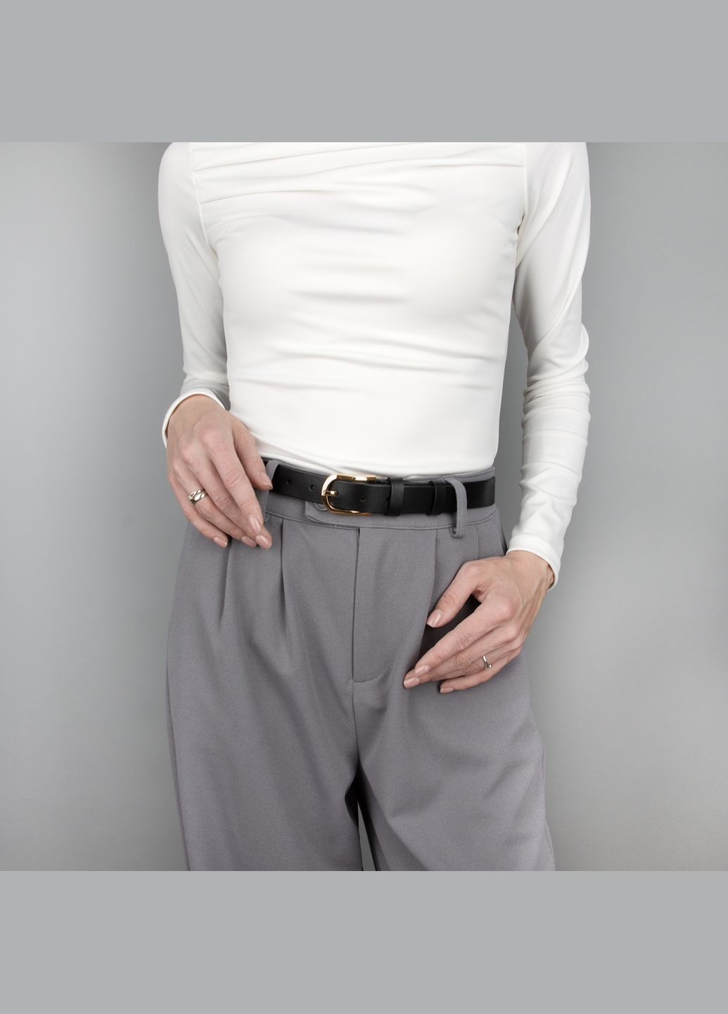 Ремінь шкіряний жіночий HC-2554 чорний із золотою пряжкою (125 см) HandyCover (332767859)