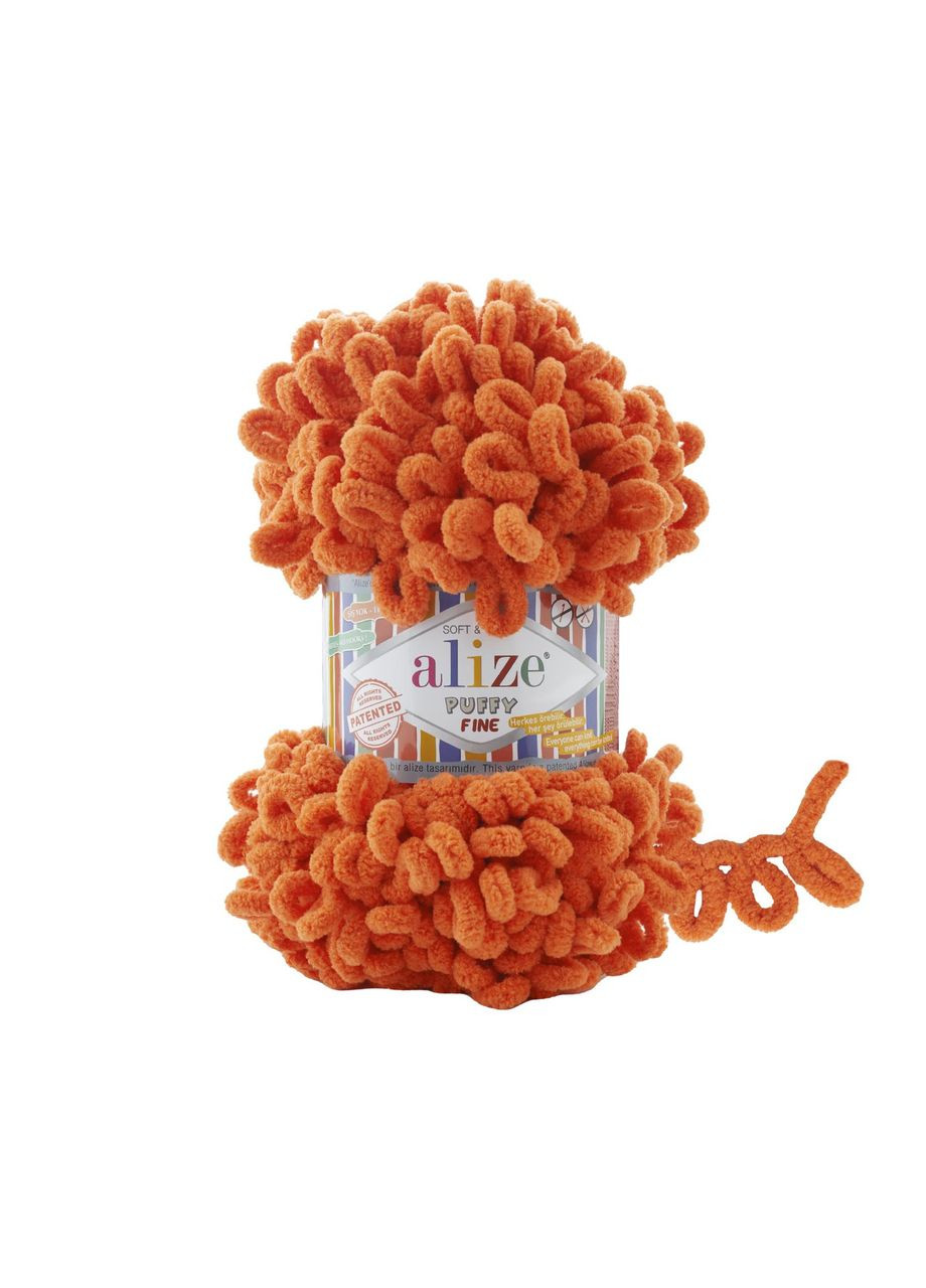 Пряжа PUFFY FINE 06 апельсин алізе пуфі файн фантазійна плюшева пряжа Alize (326834523)