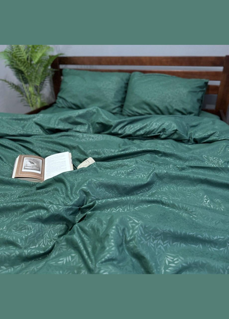 Комплект постельного белья Веточка однотонный полисатин двуспальный простыня на резинке 160x200х20 см Изумрудное 50х70 No Brand (308351206)