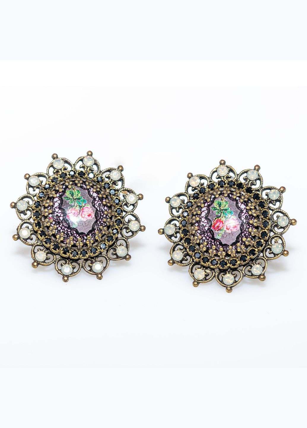 Серьги-клипсы "Розовая магия" с ажурным орнаментом, эмалью и кристаллами Swarovski от Michal Negrin (346263017)