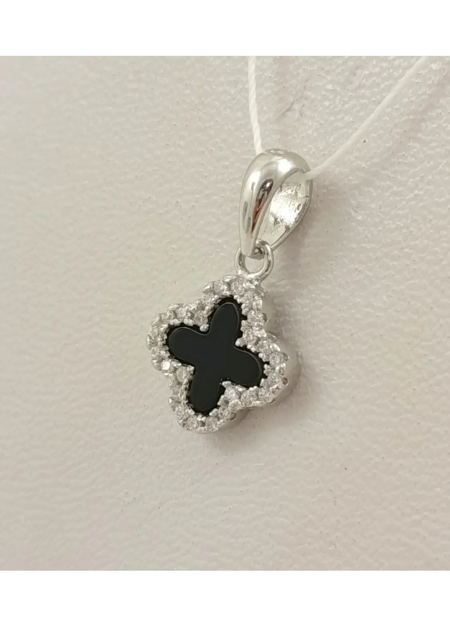 Срібна підвіска "Клевер" з оніксом і цирконієм (Арт.32811494134) No Brand Підвіска (368294821)
