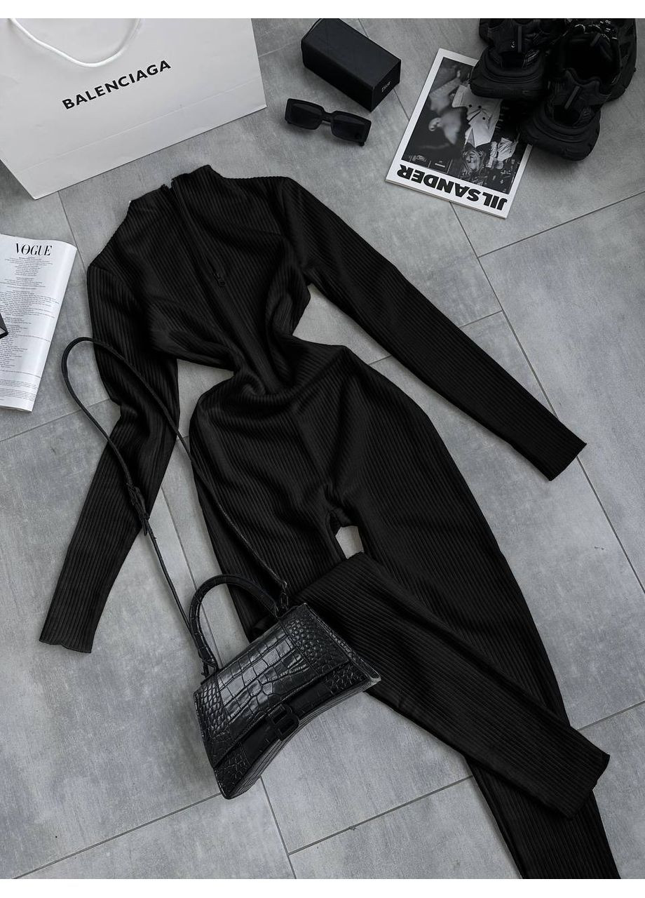 Жіночий комбінезон ангора рубчик на флісі No Brand Б1436/1437-415/2 комбінезон-брюки чорний ангора, фліс