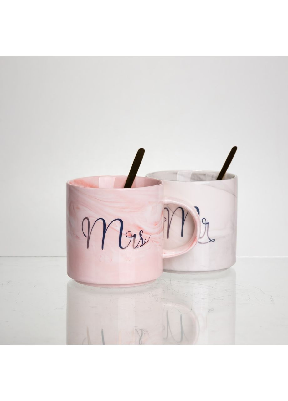 Набір парних порцелянових чашок Mr&Mis 2 (шт) по 400 (мл) чашки на подарунок з ложкою FM-28 Yiwu (370969115)