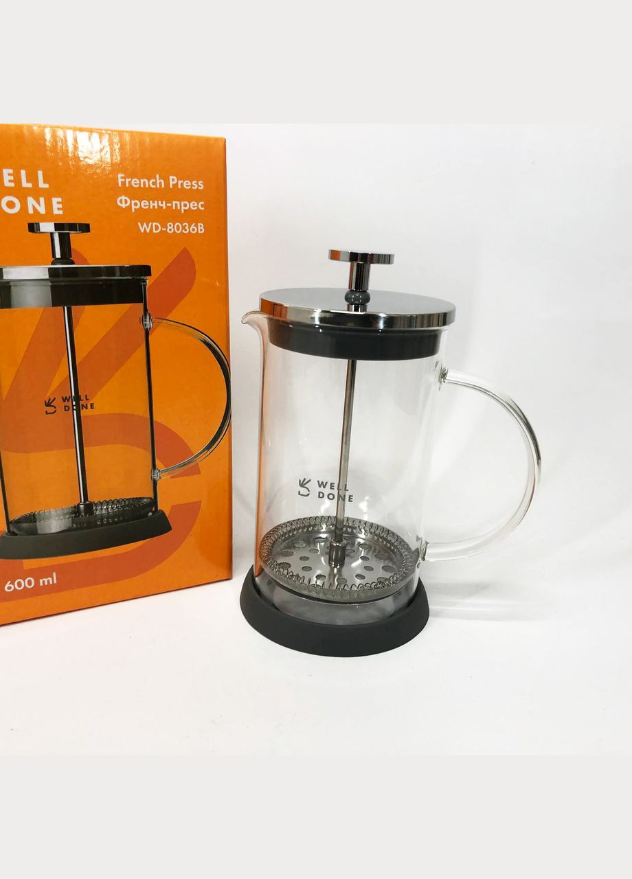 Стильний чайник для заварки Well Done WD-8036B 600 мл, Зручний заварювальний чайник зі скла GA-925 з ситом No Brand (350937027)
