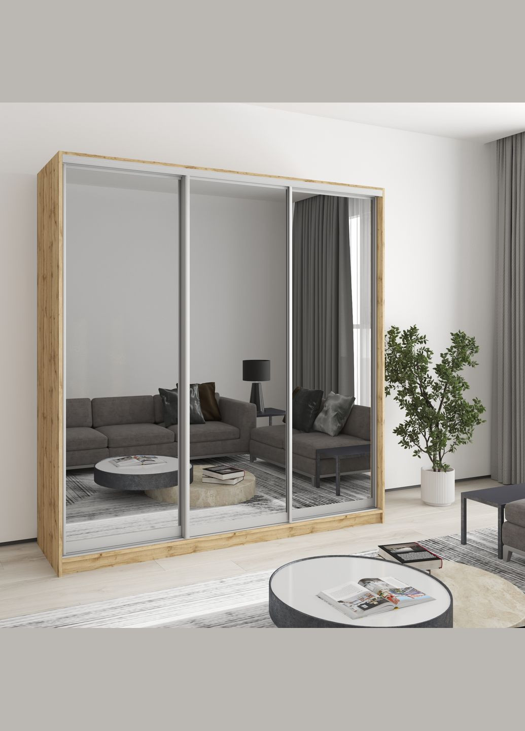 Шкаф-купе трехдверный Комбо AL 3 Зеркала 200x45x210 см (MBS-4283) MebelStar (346489952)