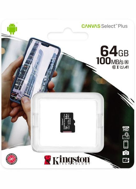 Карта пам'яті microSDXC 64Gb Canvas Select + A1 + adapter (SDCS2/64GB) кінгстон 64 Гб + адаптер флешка Kingston (334256967)