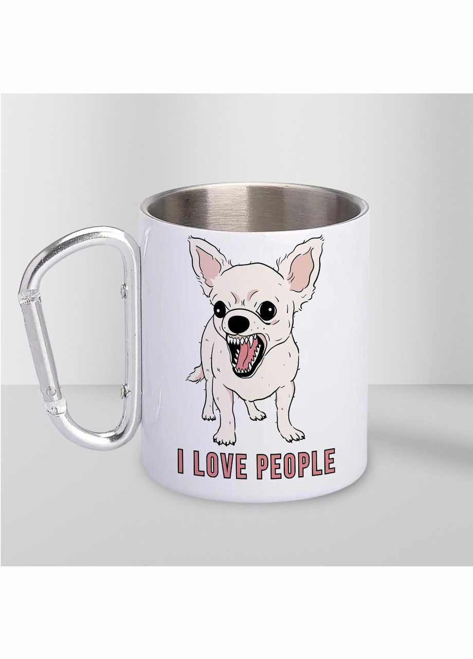 Чашка металева з принтом "I Love People" 300 мл з карабіном, біла No Brand (324263389)