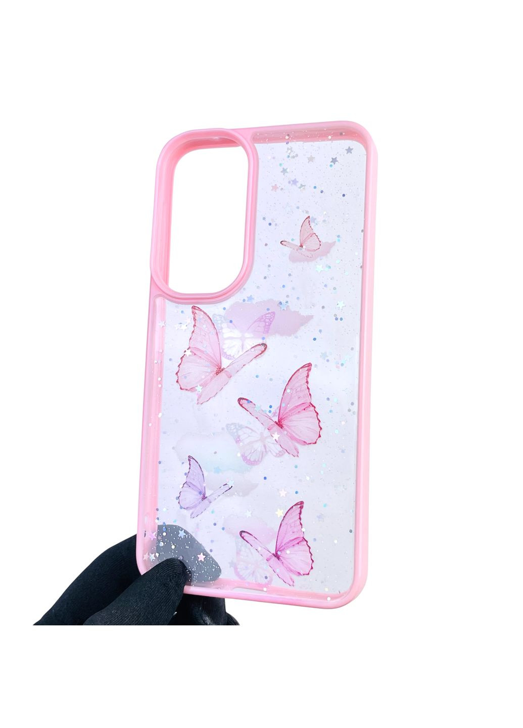Чехол для Galaxy A35 5G (SM-A356B) с блёстками с бабочками на самсунг а35 5г розовый Samsung (366390311)